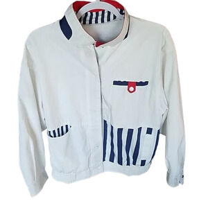 Vintage Izzi Womens  Bomber Jacket Size L Striped Jacket 80s 90s Nautical Retro